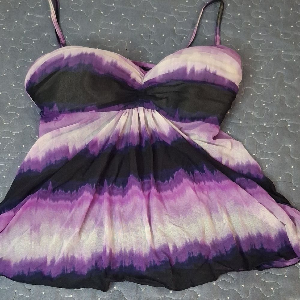 A Shore Fit Purple and Black Tie-Dye Tankini size 10